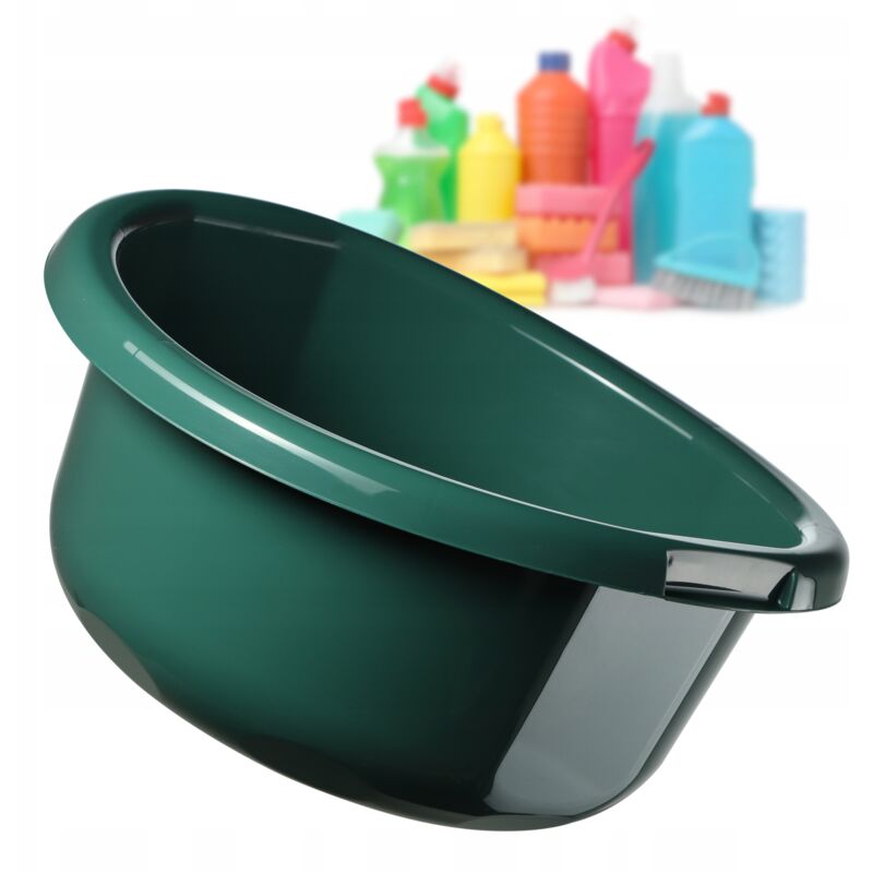 Bassine en Plastique pour le Lavage à la Main des Vêtements et de la Vaisselle, Dotée d'une Forme Ronde et de Poignées Ergonomiques (11L, Vert)
