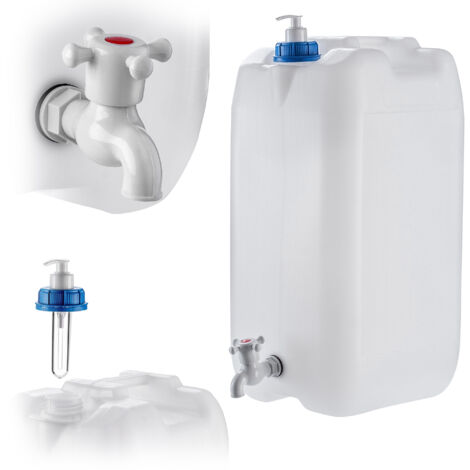 Kadax – Bidon d'eau pour lavabo 30 L – Distributeur de savon liquide intégré – Robinet réglable – Plastique durable pour extérieur