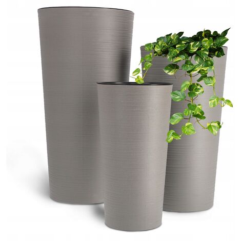 KADAX Bio-Blumentopf Set, mit Einlage, 19+25+30 cm, Grau
