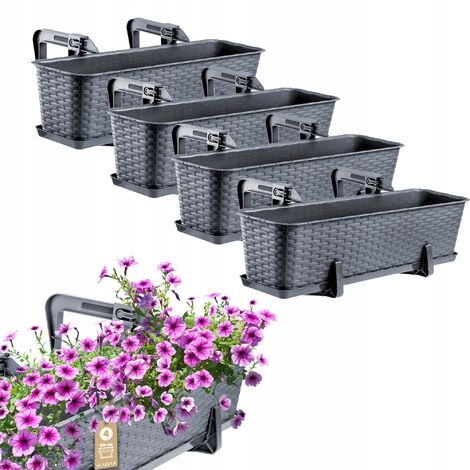 KADAX Blumenkasten-Set, Balkonkasten Set aus Kunststoff, 60cm-4er Set, Graphit