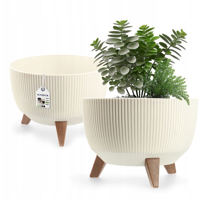 Blumentopf Aus Kunststoff Mit Drei Einsteckstützen, 33 Cm, Creme - Kadax