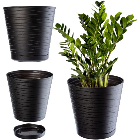 KADAX Blumentopf mit Untersetzer, aus Kunststoff, rund, 21 cm, Schwarz