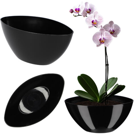 KADAX Blumentopf, oval, 38 x 14 cm, Schwarz