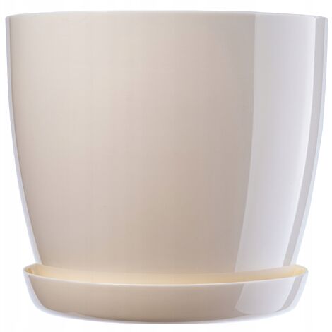 KADAX Blumentopf, Pflanzkübel mit Untersetzer, runder Blumenkübel, 18 cm, Creme