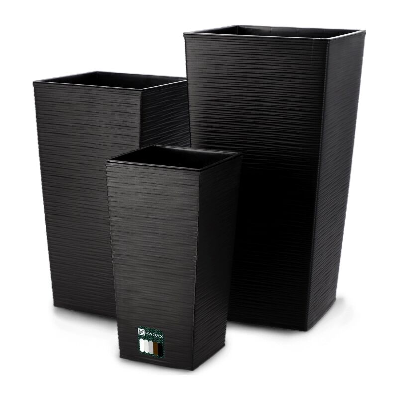 Kadax - Blumentopf Set, Blumenkübel Aus Kunststoff, Schwarz, 19 + 25 + 30 Cm