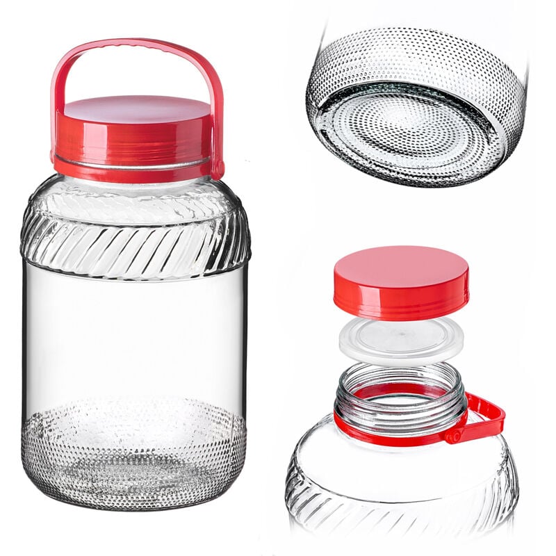 Kadax - Bocal Bocal en Verre 5L avec Couvercle et Poignée pour Décaper Chou pour Concombres