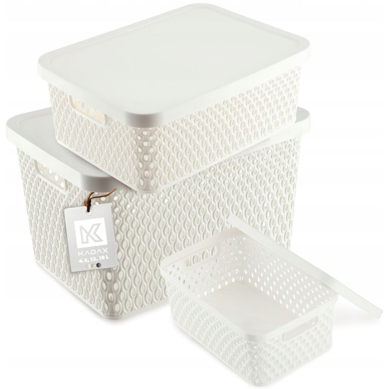 Kadax - Boîte avec Couvercle Conteneur Panier Organisateur set 4,5L+12L+18L