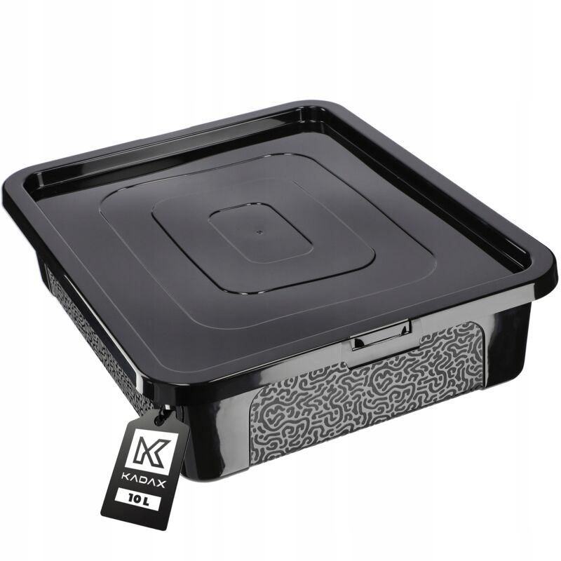 Boîte de rangement rectangulaire avec couvercle - Boîte de rangement empilable en plastique - Boîte de rangement peu encombrante (10 l, noir) - Kadax