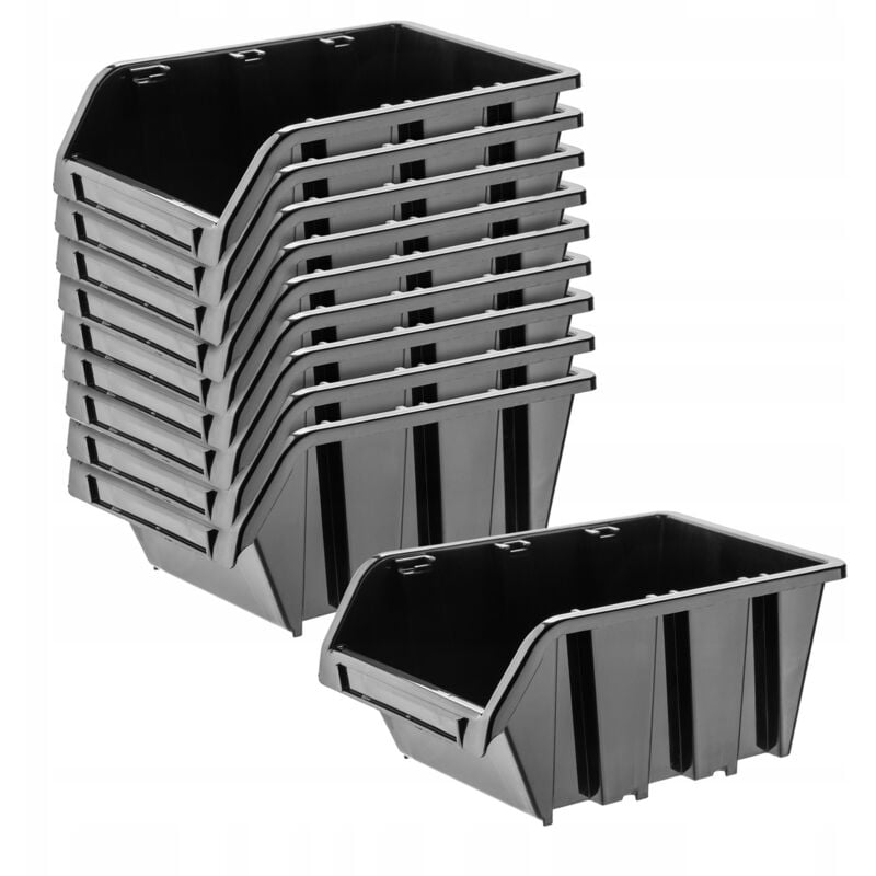 Boîtes de Rangement Murales, Boîtes Empilables en Plastique pour Organiser Vos Outils, Bacs à Bec pour Garage (Lot de 10 : Noir, 230 x 160 mm) - Kadax