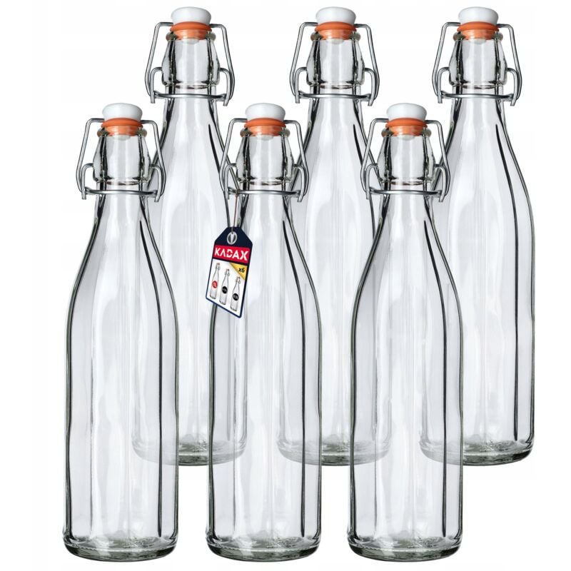 Kadax - Bouteille en Verre de 1L avec Bouchon Hermétique pour la Conservation des Boissons, Parfaite pour le Kombucha et la Limonade (Lot de 6)