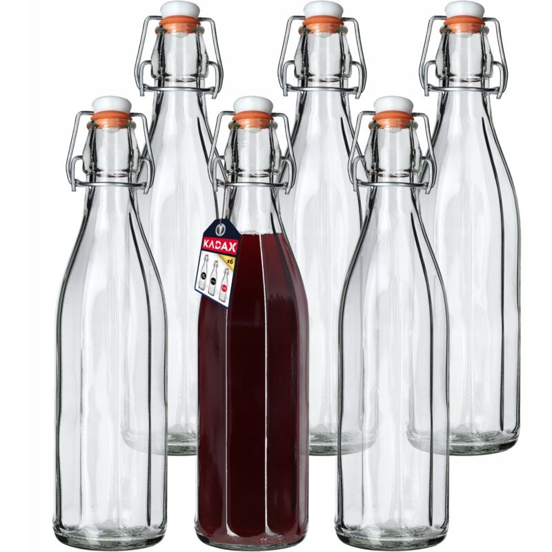 Kadax - Bouteille en Verre de 500ml avec Bouchon Hermétique pour la Conservation des Boissons, Parfaite pour le Kombucha et la Limonade (Lot de 6)