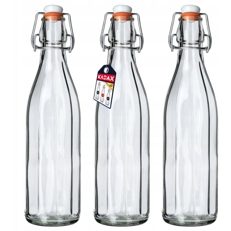 Kadax - Bouteille en Verre de 750ml avec Bouchon Hermétique pour la Conservation des Boissons, Parfaite pour le Kombucha et la Limonade (Lot de 3)