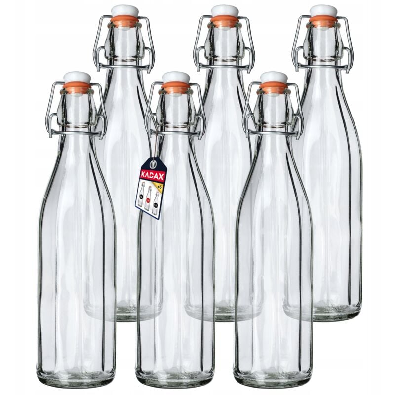 Kadax - Bouteille en Verre de 750ml avec Bouchon Hermétique pour la Conservation des Boissons, Parfaite pour le Kombucha et la Limonade (Lot de 6)
