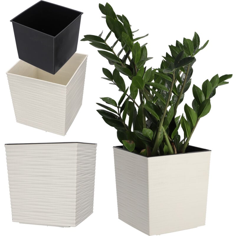 Kadax - Cache-pot avec insert crème 40 cm