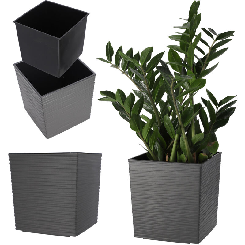 Kadax - Cache-pot avec insert Gris 40 cm