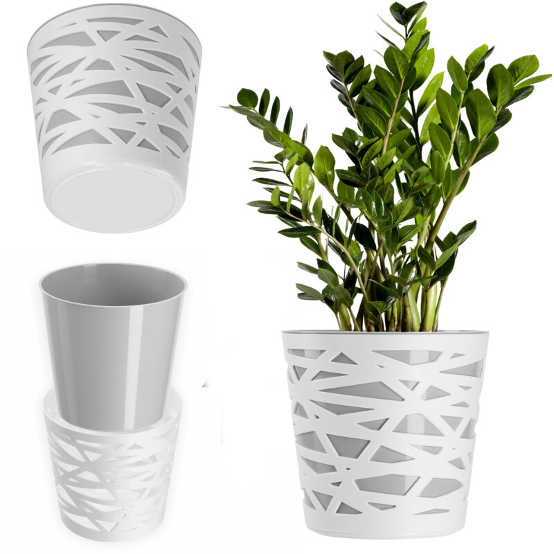 Cache-pot en plastique pour pot de fleurs, 13 cm, gris - Kadax