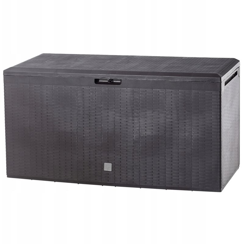 Caisse de jardin, 114 x 47 x 59,4 cm, en plastique, 290 l, avec poignées et fermeture, pour ranger les coussins, 290 l, marron foncé - Kadax