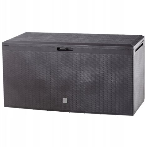 KADAX Caja de jardín, 114 x 47 x 59,4 cm, plástico, 290 l, con asas y cierre, para guardar cojines, 290 l, marrón oscuro
