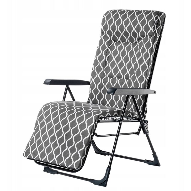 Chaise de jardin, en acier, avec coussin, pliable, charge maximale : 110 kg, avec dossier réglable, gris - Kadax