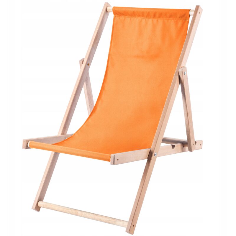 Chaise Longue Pliable en Bois pour se Détendre Confortablement à la Plage, sur Le Balcon ou dans Le Jardin, Transat Pliant d'Extérieur (Orange)