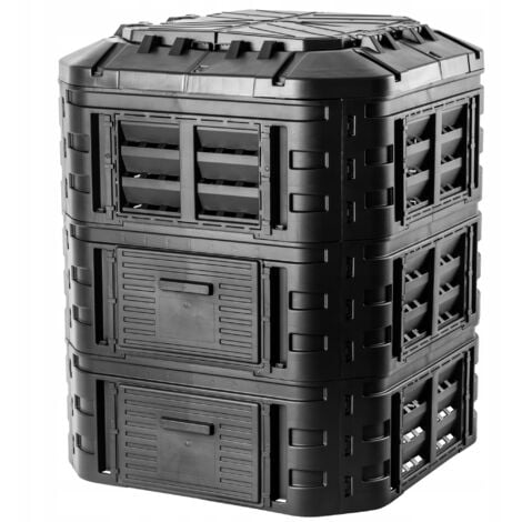 KADAX Composteur de Jardin 860L, Grand Bac à Compost pour Une Gestion Écologique et Efficace des Déchets Organiques en Espace Extérieur (Noir)