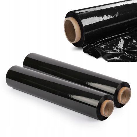 KADAX Confezione da 2 pellicole estensibili nere 300 x 50 cm Pellicola di plastica 3 kg Mobili Magazzino Trasporto Pellicola da imballaggio resistente Nero