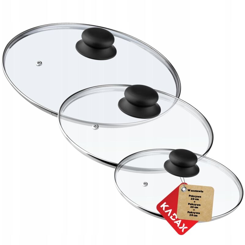Kadax - Couvercle en Verre pour Casserole et Poêle 20 + 24 + 28cm