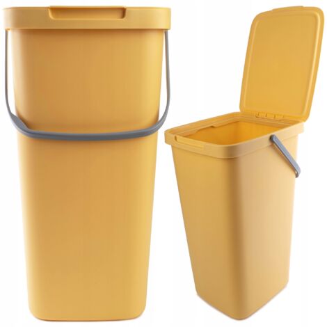 KADAX Cubo de Basura con Tapa y Asa, Papelera de Plástico, para Clasificación de Residuos, Rectangular, con Tapa Abatible (Amarillo, 25 L)