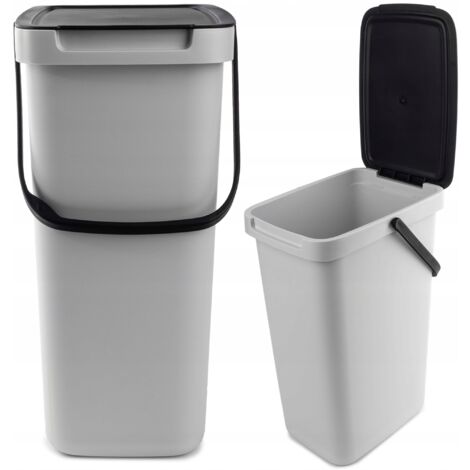 KADAX Cubo de Basura con Tapa y Asa, Plástico, para Reciclaje, Rectangular con Tapa Abatible (Gris, 12 L)