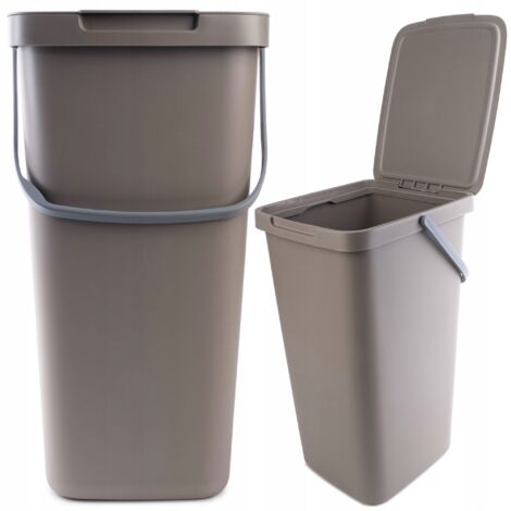 KADAX Cubo de Basura con Tapa y Asa, Plástico, para Reciclaje, Rectangular con Tapa Abatible (Marrón, 25 L)
