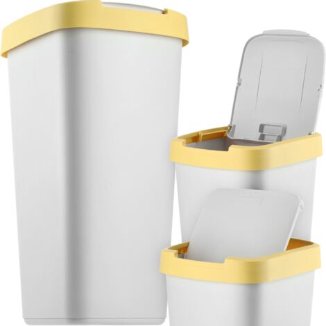 KADAX Cubo de basura de 25 l, con tapa abatible, para reciclaje, de plástico, robusto, gris/amarillo