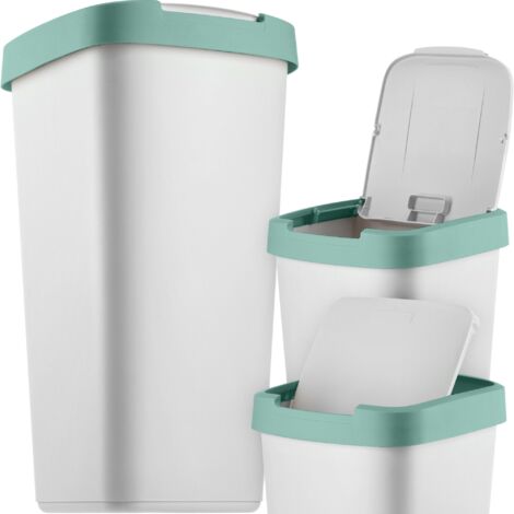 KADAX Cubo de basura de 25 l, con tapa abatible, para reciclaje, plástico, robusto, gris, verde