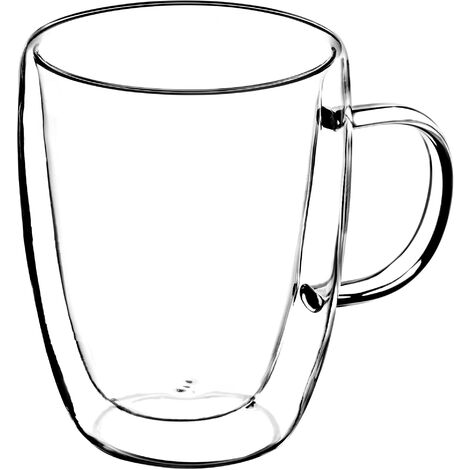 KADAX doppelwandige Glas Tasse, Glas mit Griff, 270ml, Trinkglas für Tee, 2