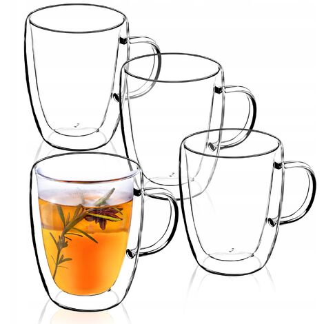 KADAX doppelwandige Glas Tasse, Glas mit Griff, 270ml, Trinkglas für Tee, 4