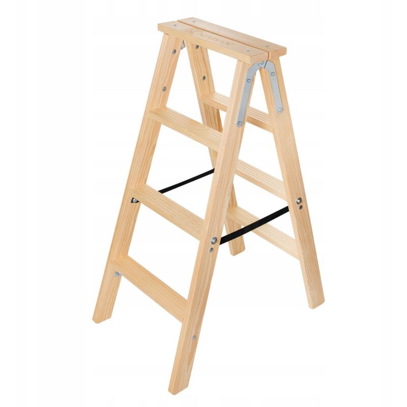 Chelle en bois, échelle de peintre, escabeau, escabeau, escabeau, escabeau, échelle pliante, double marche avec crochet en acier (4 marches) - Kadax