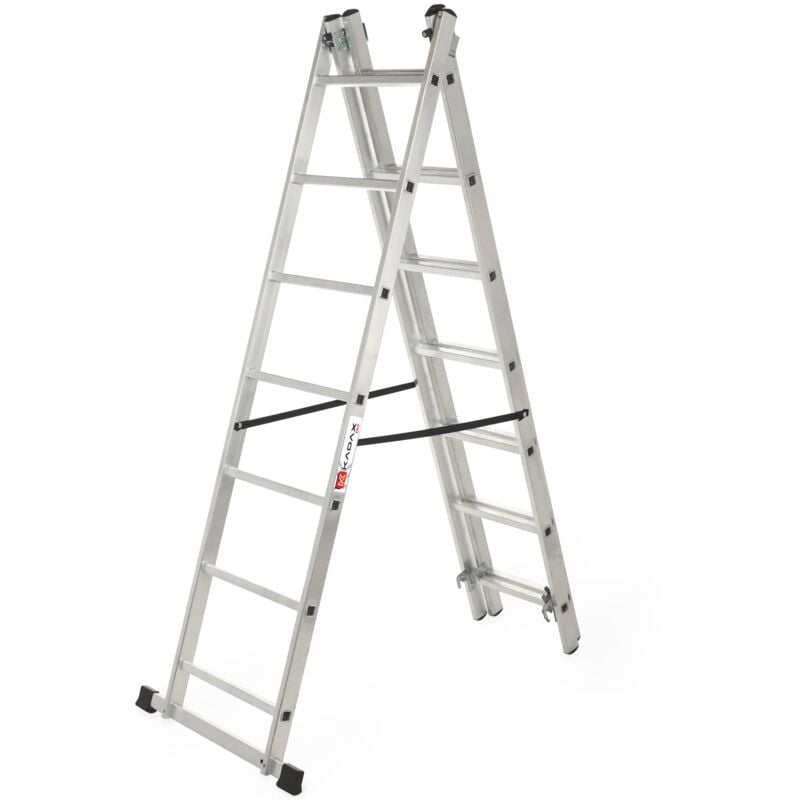 Kadax - chelle Transformable de 3 Plans, Échelle Coulissante en Aluminium, Échelle Double pour Travaux Domestiques et Professionnels (7 Marches)