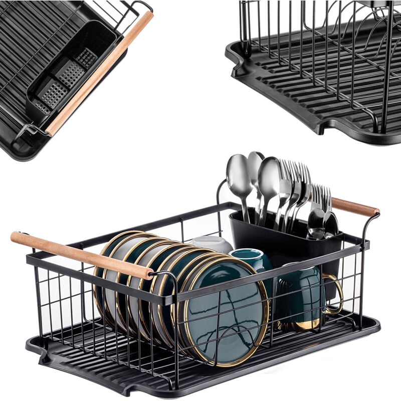 Kadax - gouttoir à Vaisselle Égouttoir Assiettes Debout Noir Grand avec Plateau Plateau