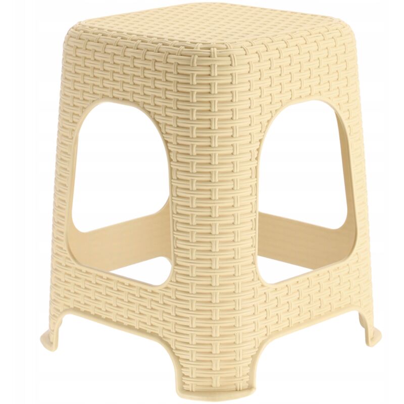 Image of Elegante sgabello in plastica effetto rattan, sgabello con piedini antiscivolo per uso interno ed esterno (Beige) - Kadax