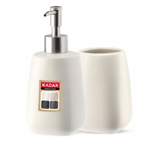 KADAX Ensemble de Salle de Bain Blanc Distributeur + Mug