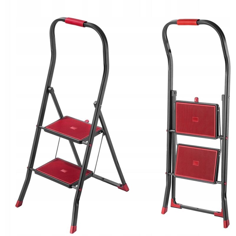 Kadax - Escabeau Pliable avec Main Courante, Échelle à Structure Robuste et Sécurisée pour Un Accès Facile et Confortable aux Hauteurs (2 Marches)