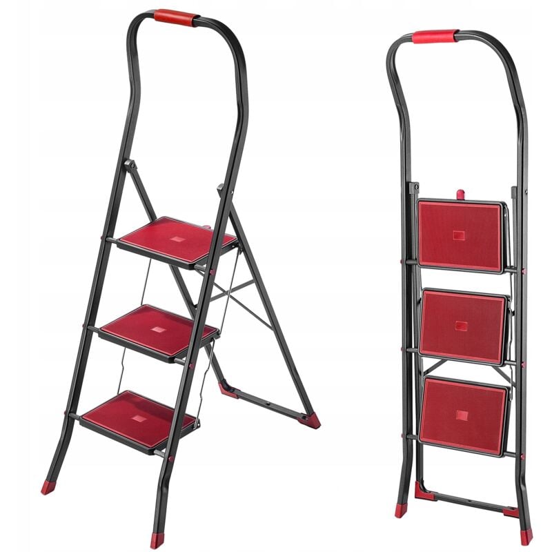 Escabeau Pliable avec Main Courante, Échelle à Structure Robuste et Sécurisée pour Un Accès Facile et Confortable aux Hauteurs (3 Marches) - Kadax