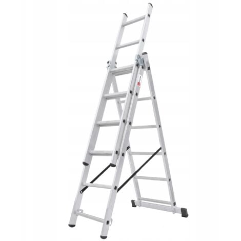 KADAX Escalera Transformable de 3 Tramos, Escalera Corredera de Aluminio, Escalera Doble para Trabajo Doméstico y Profesional (6 Peldaños)