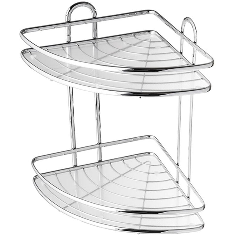 Tagère d'angle en acier chromé - Étagère d'angle de salle de bain - Étagère de douche - Support mural chromé (2 niveaux) - Kadax