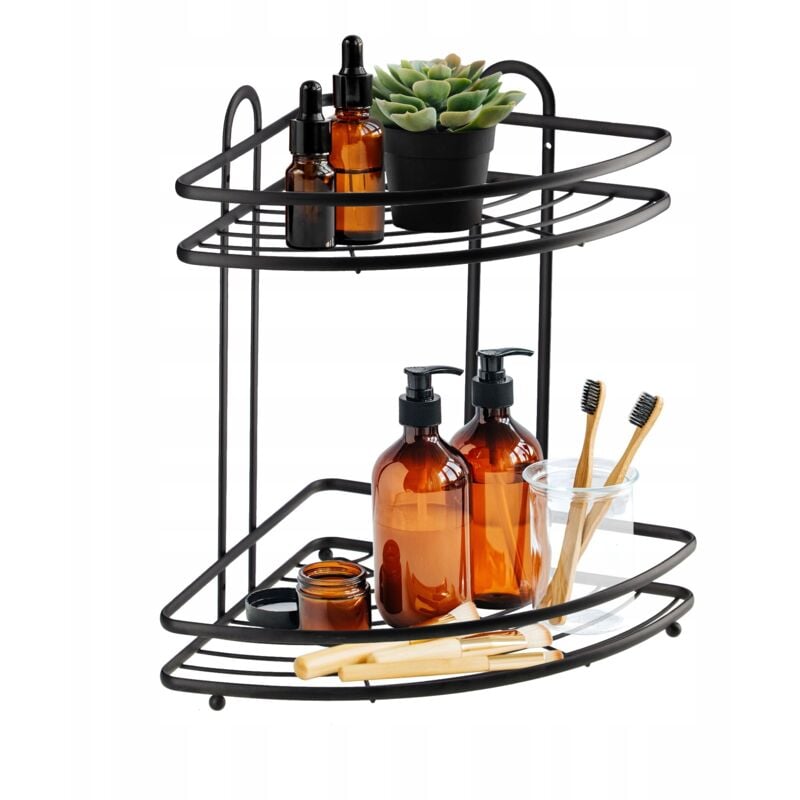 Kadax - Etagère d'angle murale de salle de bain 2 niveaux noir