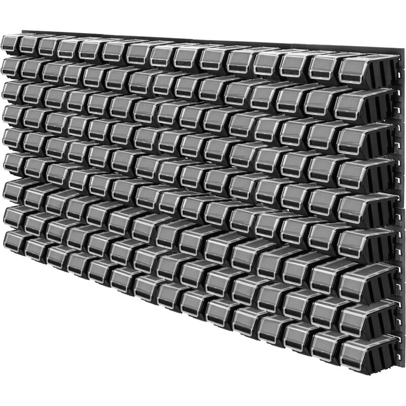 KADAX Étagère murale à outils, 156 x 78 cm, système de rangement avec boîtes de rangement, plaques murales extensibles (noir, 135 pièces)
