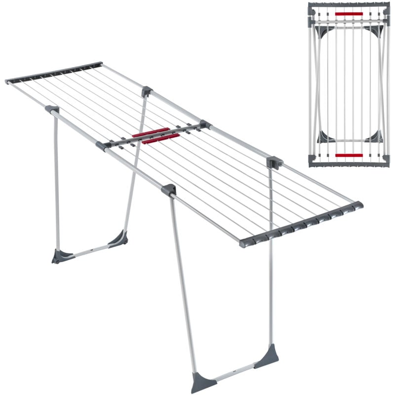 Tendoir a Linge 20 metres, Support de Sechage sur Pieds, Sechoir Pliable pour Maximiser l'espace de Sechage, Etendoir Telescopique (Gris) - Kadax