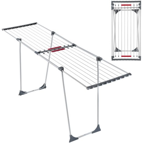 KADAX Étendoir a Linge 20 metres, Support de Sechage sur Pieds, Sechoir Pliable pour Maximiser l'espace de Sechage, Etendoir Telescopique (Gris)