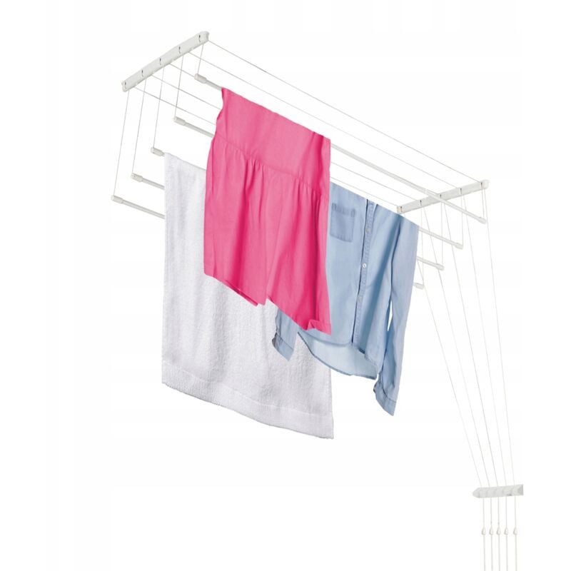 Kadax - Etendoir a Linge au Plafond avec Tiges en Acier, Pratique Systeme de Sechage Suspended pour Maximiser l'espace Interieur (Blanc, 5 x 120 cm)