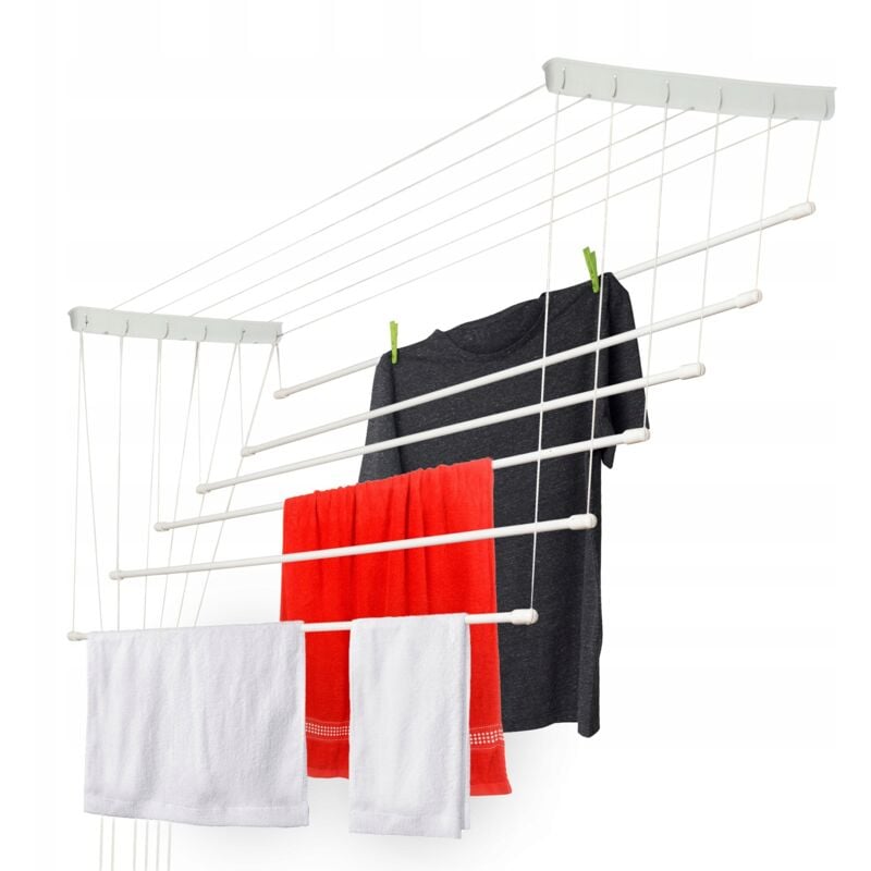 KADAX Etendoir a Linge au Plafond avec Tiges en Acier, Pratique Systeme de Sechage Suspended pour Maximiser l'espace Interieur (Blanc, 6 x 150 cm)
