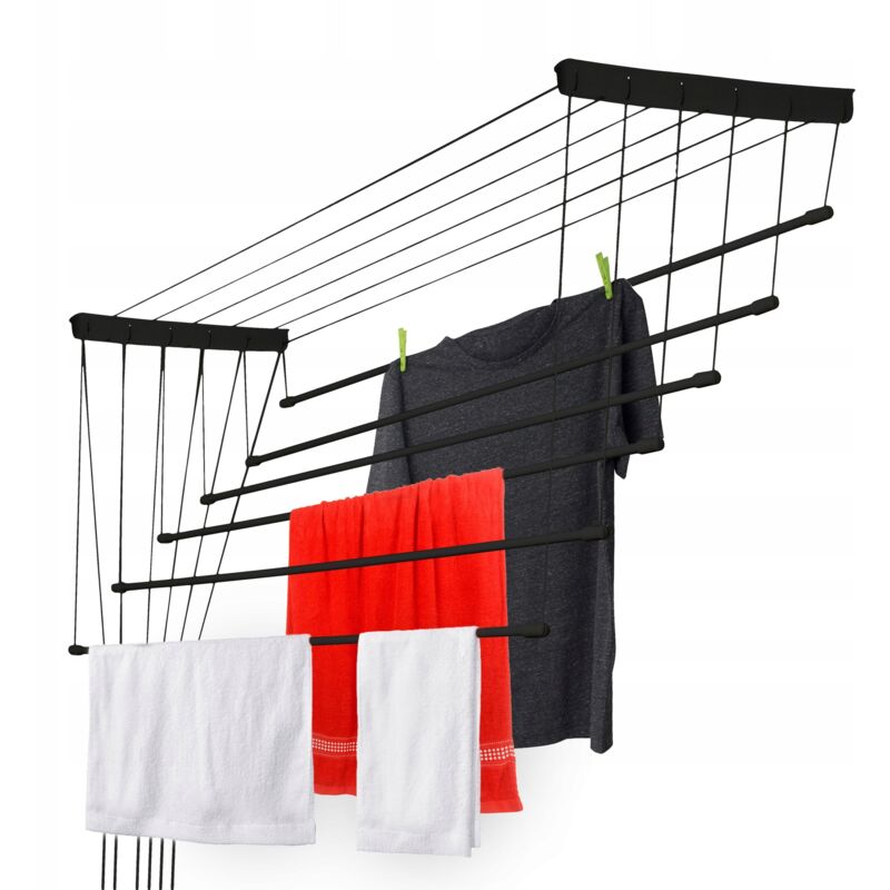 KADAX Etendoir a Linge au Plafond avec Tiges en Acier, Pratique Systeme de Sechage Suspended pour Maximiser l'espace Interieur (Noir, 6 x 110 cm)